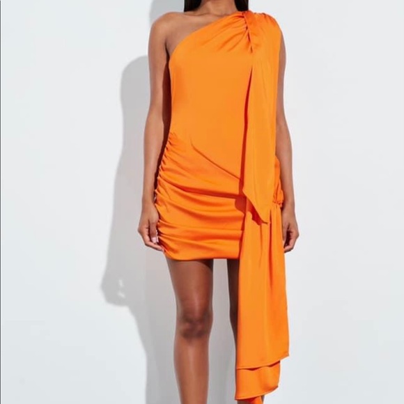 One Shoulder Tie Hem Satin Mini Dress - Picture 1 of 7